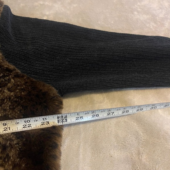 Serengeti Catalog Womens XL Faux Fur Leopard Print Zip Up Sweater Cardigan Black - Picture 4 of 7